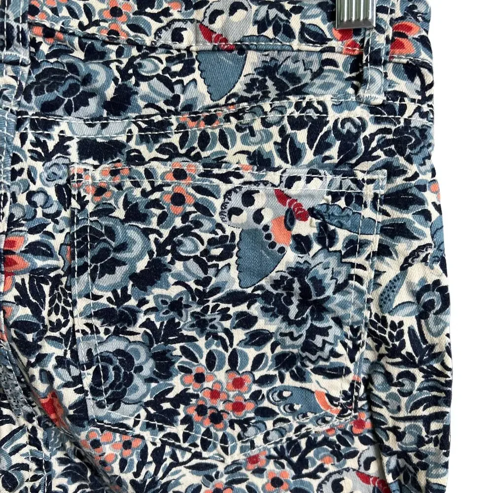 Tory Burch Womens‎ Sz 26 Emmy Blue Pink Floral Cropped Ankle Pants Cotton